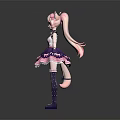 Game Movie Character With Pink Hair Cat Ears White Top Purple Dress And Bows