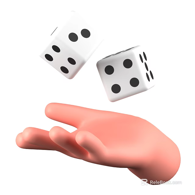 Decorative Ornament Set Featuring Hand Holding White Dice With Black Dots 3d model 