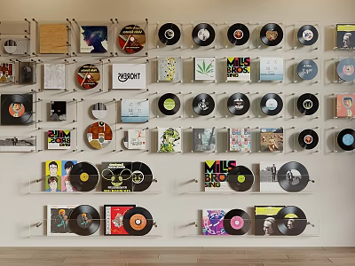 Vintage Vinyl Records Collection Wall Display Featuring Colorful Album Covers 3d model