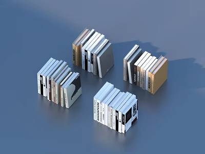 Modern Book Stacks with Colorful Covers and Various Sizes on Blue Background 3d model