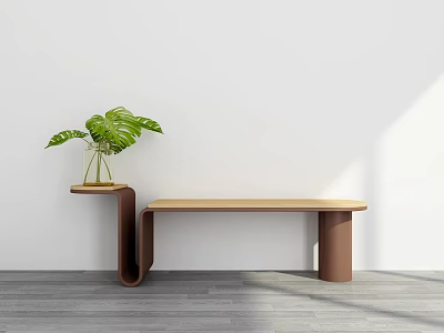 Minimalist Indoor Bench With Green Monstera Plant And Wooden Design 3d model