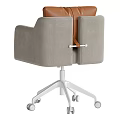 Modern Table And Chair Set With Gray Fabric Seat Brown Leather Backrest White Caster Base