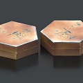 Decorative Ornament Set with Two Hexagonal Boxes Featuring Bird And Flower Patterns 3d model