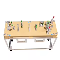 Industrial Equipment Workbench With Wheels Featuring Green Mechanical Components And Indicator Lights
