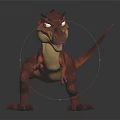 Cartoon Dinosaur Character 3D Model With Red Purple Body Spiked Back And Fierce Expression