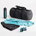 Black Duffel Bag with Beastmode Water Bottle Blue Sportswear Shorts And Wrist Wraps