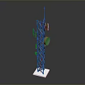 Tall Communication Tower With Metal Frame And Signal Transmitters On White Base