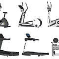 Modern Fitness Equipment Collection Featuring Exercise Bike Elliptical Trainer Treadmill And Dumbbell Rack