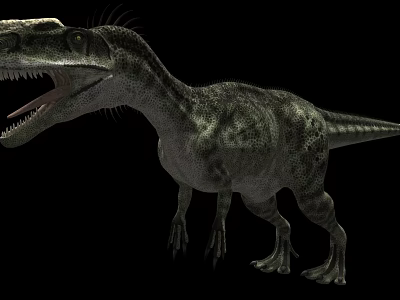 Realistic Reptile Dinosaur With Open Mouth Sharp Teeth And Scaly Skin Standing On Black Background 3d model