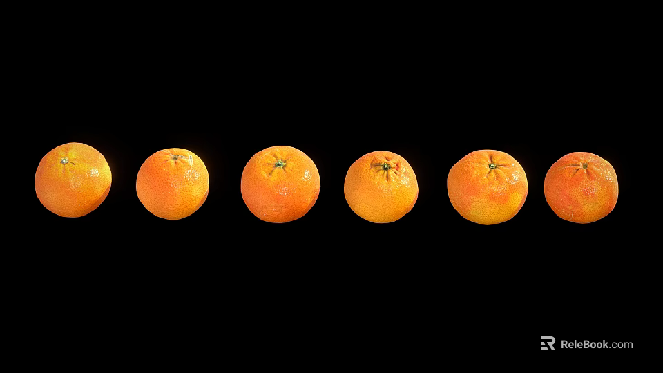 Fresh Ripe Oranges Arranged In A Straight Row On Black Background 3d model 