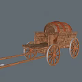 Vintage Wooden Cart With Large Barrel And Spoked Wheels On Gray Background