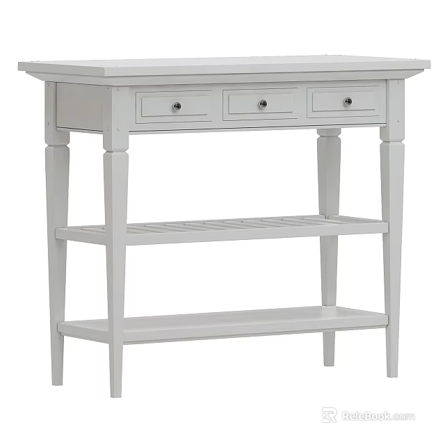 White Entryway Console Table With Three Drawers And Two Open Shelves Design 3d model