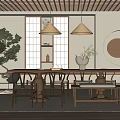 Traditional Tea Room Interior With Wooden Lattice Ceiling Gold Pendant Lights And Japanese Shoji Doors