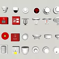 Various Fire Safety Equipment Including Smoke Detectors Alarm Buttons Fire Cabinets And Sprinklers