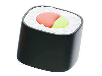 Square Shaped Sushi With Red And Green Fillings White Rice And Black Seaweed 3d model