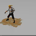 Blonde Haired Character In Sunglasses Gray Jacket Red Cross Shorts On Orange Glowing Ground