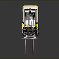 Yellow And White Industrial Forklift With Metal Forks And Driver Cab