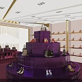 Luxury Boutique Interior With Shoes Display Shelves And Designer Bags On Purple Counters