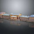Traditional Multi Story Building With Colorful Roofs Yellow Facade And Windows