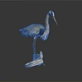 Detailed Gray Heron Sculpture With Long Yellow Beak And Wooden Base