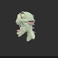 3D Model Green Monster Head With Large Eyes Sharp Teeth Pointed Ears And Black Background