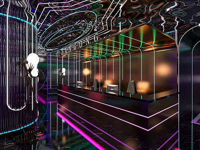 Modern KTV Interior Design With Neon Lights Bar Counter And Stylish Decor 3d model