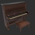 Vintage Wooden Upright Piano with Matching Stool and Classic Design Details