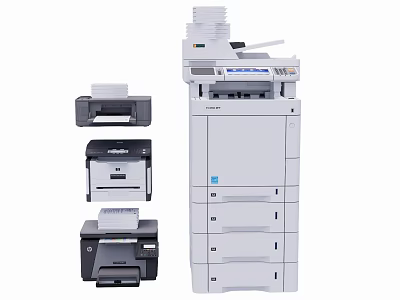 Different Types of Office Printers Including Multifunction Copier Machines and Compact Desktop Models 3d model