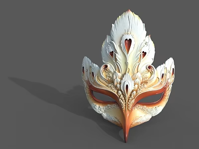Traditional Venetian Mask With Feather Shaped Design And Colorful Ornate Details 3d model