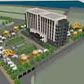 Modern Office Building Exterior With Landscaped Garden And Surrounding Trees