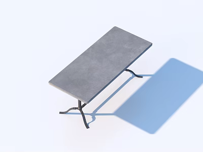 Modern Concrete Outdoor Table With Rectangular Top And Black Metal Legs 3d model