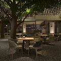 Modern House Exterior Night View With Trees Wall Gate Pillars And Balcony