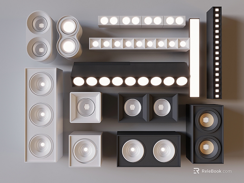 Diverse Modern Downlights and Spotlights in Black White Designs for Interior Lighting 3d model 