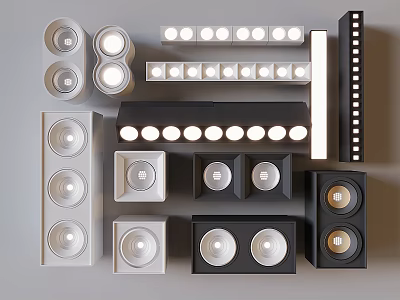 Diverse Modern Downlights and Spotlights in Black White Designs for Interior Lighting 3d model