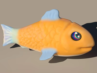 Orange Aquatic Fish Toy With Blue Fins Tail And Colorful Eye Scales 3d model