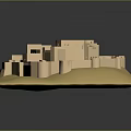Detailed Architectural Castle Model With Walls Towers And Structures On Yellow Display Base