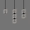 Three Modern Glass Cube Pendant Lights With Warm Light On Light Wall 3d model