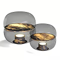 Transparent Spherical Glass Table Lamp With Golden Sunset Inner Scenery And Illuminated Base