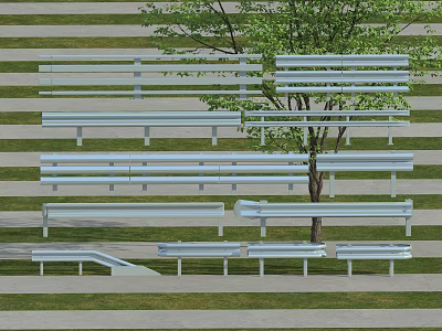 White Bench Style Fence On Green Lawn With Tree And Outdoor Design 3d model