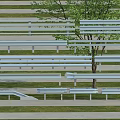 White Bench Style Fence On Green Lawn With Tree And Outdoor Design