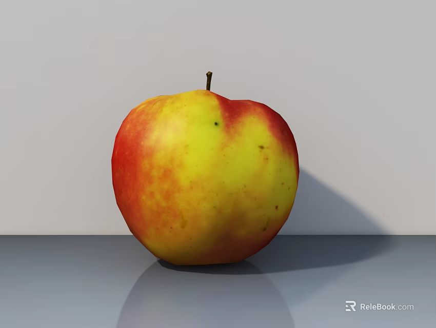 Fresh Red and Yellow Apple on a Smooth Gray Surface with Natural Light 3d model 