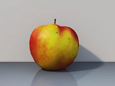 Fresh Red and Yellow Apple on a Smooth Gray Surface with Natural Light 3d model
