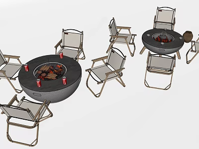 Outdoor Folding Chairs With Metal Frames Around Fire Pit For Patio Relaxation 3d model