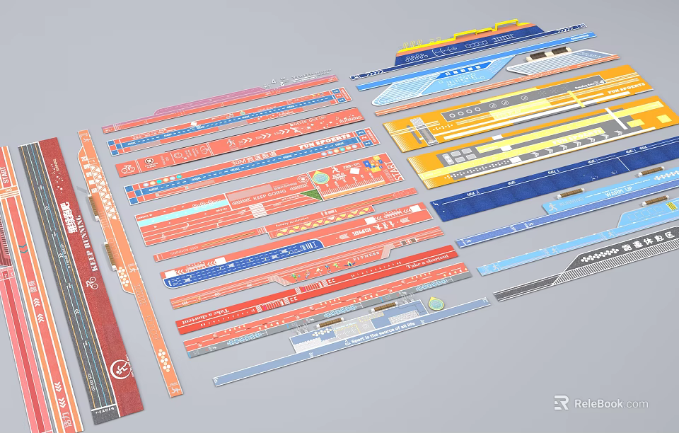 Fire Rescue Access Area Colorful Stripes Safety Marking Design Elements 3d model