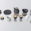 Stylish Black and White Cups with Plates Bowls Kettle and Wine Glass Tableware Collection