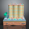 Cartoon Scene With Multi Story Yellow Building Windows Doors Green Trees And Street