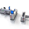 Modern Security Checkpoint Equipment With Computer Screens Scanner Gates And Control Desk