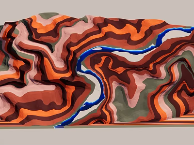 Sand Table Model With Colorful Wavy Terrain Textures And Blue Lines 3d model