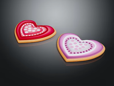 Heart Shaped Cookies With Red And Pink Icing And Decorative Sprinkles 3d model