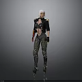 Female Character With White Short Hair Black Jacket Mechanical Arm Metallic Pants And Boots